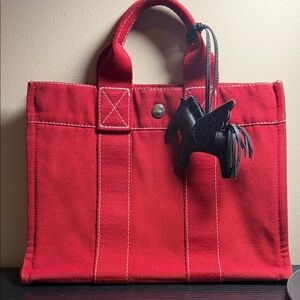 Hermes Red Canvas Tote with Black Horse Charm